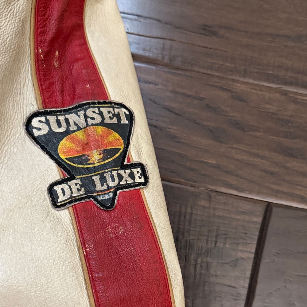 Vintage Wilsons Leather Moto Jacket w patches red cream gold - Picture 4 of 16